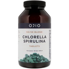 Хлорела спіруліна 50 / 50 Blend, Ojio, 250 мг, 1000 пігулок