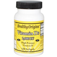Вітамін Д3, Vitamin D3, Healthy Origins, 2000 МО, 120 капсул