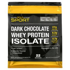 Ізолят сироваткового протеїну темний шоколад California Gold Nutrition (100% Whey Protein Isolate Dark Chocolate) 908 г