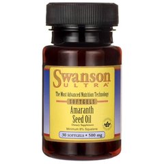 Олія насіння амаранту мінімум 6% сквален, Amaranth Seed Oil Minimum 6% Squalene, Swanson, 500 мг 30 капсул