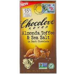Чорний шоколад з мигдалем, тоффі і морською сіллю, Chocolove, 90 г