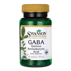 Гамма-аміномасляна кислота, GABA Gamma Aminobutyric Acid, Swanson, 250 мг, 60 капсул