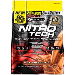 Сироватковий ізолят для нарощування сухої м'язової маси Muscletech (Nitro Tech Whey Isolate Lean Muscle Builder) 4.54 кг зі смаком молочного шоколаду