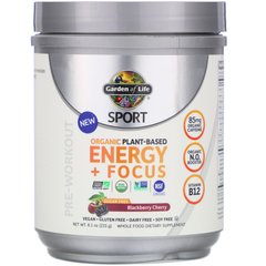 Рослинний білок перед тренуванням органік смак ожини і вишні Garden of Life (Energy + Focus Sport) 231 г