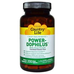 Пробиотики Power-Dophilus, не содержат глютена, Country Life, 200 веганских капсул купить в Киеве и Украине