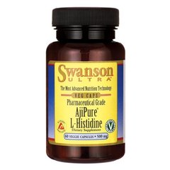 Гістидин Swanson (AjiPure L-Histidine Pharmaceutical Grade) 500 мг 60 капсул