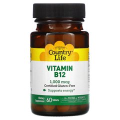 Вітамін В12, Country Life 1000 мкг, 60 таблеток