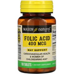 Фолієва кислота Mason Natural (Folic Acid) 400 мкг 100 таблеток