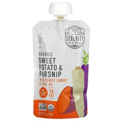 Serenity Kids, Органічна солодка картопля та пастернак з пурпурною морквою та оливковою олією, від 6 місяців, 3,5 унції (99 г)