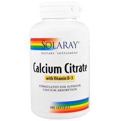 Цитрат кальцію та вітамін Д3 Solaray (Calcium Citrate Vitamin D-3) 180 капсул