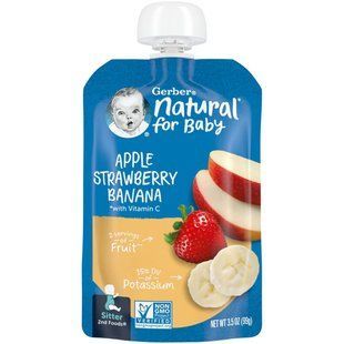 Детское питание, яблоко, клубника, банан, Smart Flow, Apple, Strawberry, Banana, Gerber, 99 г купить в Киеве и Украине