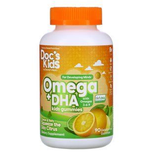 Детские жевательные конфеты Омега + DHA, цитрусовые, Omega + DHA Kids Gummies, Citrus, Doctor's Best, 90 жевательных конфет купить в Киеве и Украине