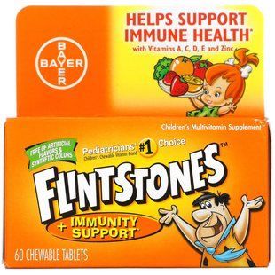 Childrens multivitamin supplement, fruit flavors, Flintstones, 60 chewable tablets with a pleasant taste.