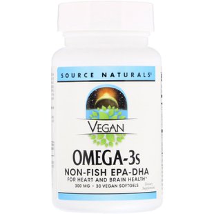 Веганская Омега 3С, ЭПК-ДГК, Vegan Omega-3S Non-Fish EPA-DHA, Source Naturals, 300 мг, 30 мягких таблеток купить в Киеве и Украине