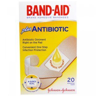 Липкий пластырь, с добавлением антибиотиков, Band Aid, 20 размеров в ассортименте купить в Киеве и Украине