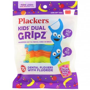 Kid's Dual Gripz, детские зубочистки с нитью, с фтором, фруктовый смузи, Plackers, 75 шт. купить в Киеве и Украине