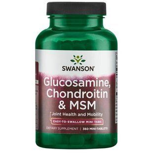 Глюкозамин, Хондроитин и МСМ, Glucosamine, Chondroitin & MSM, Swanson, 360 мини-таблеток купить в Киеве и Украине