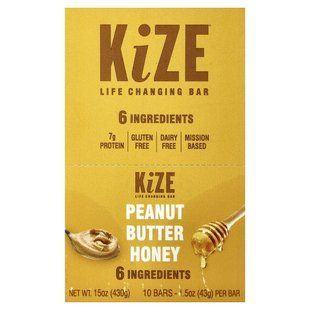 KiZE Life Changing Bar, арахисовая паста и мед, 10 батончиков, 43 г (1,5 унции) каждый купить в Киеве и Украине