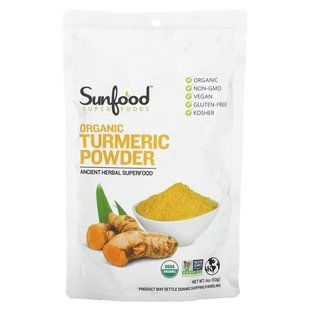 Органический порошок куркумы, Organic Turmeric Powder, Sunfood, 113 г купить в Киеве и Украине