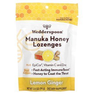 Wedderspoon, Manuka Honey Lozenges, Lemon Ginger, 2.6 oz (74 g) купить в Киеве и Украине