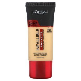 Тональна основа Infallible Pro-Matte, відтінок натуральний бежевий 105, L'Oreal, 30 мл