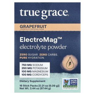 True Grace, ElectroMag&trade;, Electrolyte Powder, Grapefruit, 16 Stick Packs, 0.21 oz (6.09 g) Each