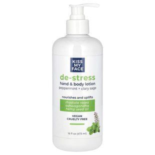 Kiss My Face, De-Stress, Hand & Body Lotion, Peppermint + Clary Sage, 16 fl oz (473 ml) купить в Киеве и Украине