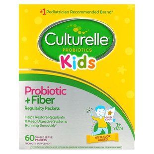 Normal probiotic + fiber, without flavors, Culturelle, 60 packets with one serving.