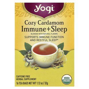 Yogi Tea, Cozy Cardamom Immune + SleepTea, Caffeine Free, 16 Tea Bags, 1.12 oz (32 g)