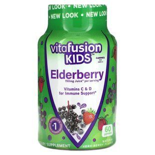 VitaFusion, Kids, Elderberry Gummies, For Ages 4+, Natural Very Berry, 60 Gummies купить в Киеве и Украине