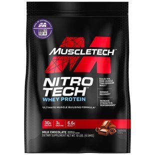 Сироватковий ізолят для нарощування сухої м'язової маси Muscletech (Nitro Tech Whey Isolate Lean Muscle Builder) 4.54 кг зі смаком молочного шоколаду