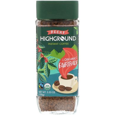 Органічна розчинна кава, середній, без кофеїну, Highground Coffee, 100 г