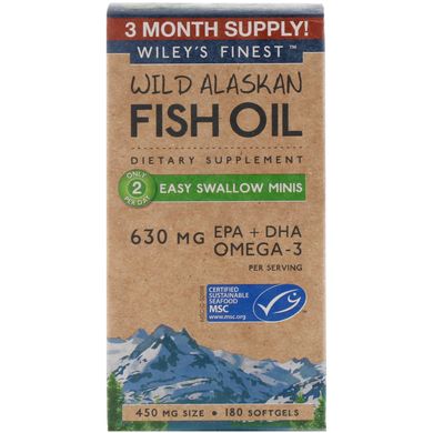 Аляскинский рыбий жир Wiley's Finest (Wild Alaskan Fish Oil) 450 мг 180 капсул купить в Киеве и Украине