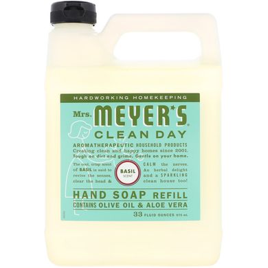 Рідке мило для рук, базилік, Mrs Meyers Clean Day, 33 рідких унції (975 мл)