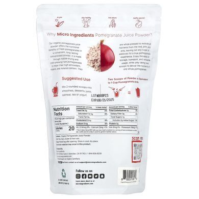 Micro Ingredients, Organic Freeze-Dried Pomegranate Juice Powder, 1 lb (454 g) купить в Киеве и Украине