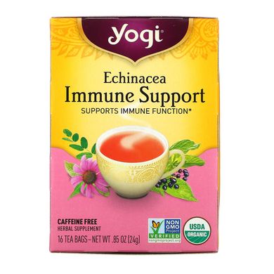 Чай для імунної підтримки з ехінацеєю без кофеїну, Yogi Tea, 16 чайних пакетиків, 085 унцій (24 г)