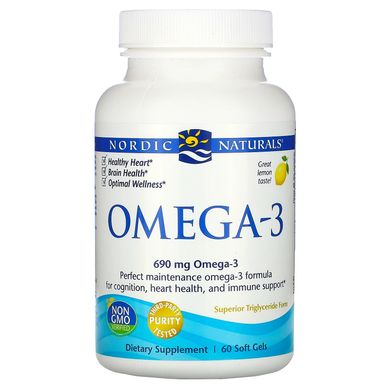 Омега-3 со вкусом лимона, Omega-3, Nordic Naturals, 690 мг, 60 желатиновых капсул купить в Киеве и Украине