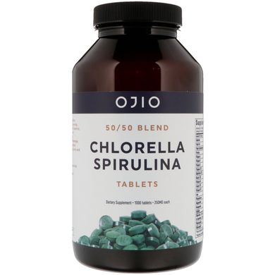 Хлорела спіруліна 50 / 50 Blend, Ojio, 250 мг, 1000 пігулок