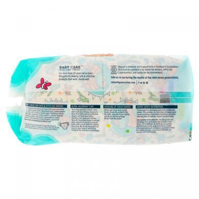 For babies, Clean and dry diapers, Size 4, 22-32 pounds (10-15 kg), Seventh Generation, 27 diapers.