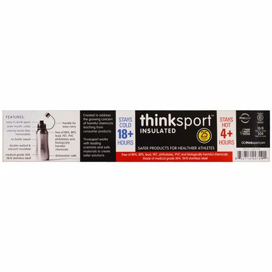 Thinksport, Ізольована спортивна пляшка, темно-рожевий, Insulated Sports Bottle, Dark Pink, Think, 750 мл