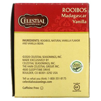 Чай ройбуш мадагаскарська ваніль без кофеїну Celestial Seasonings (Rooibos Tea Madagascar Vanilla Caffeine Free) 20 чайних пакетиків 42 г