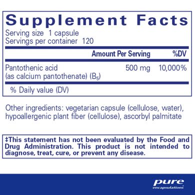 Пантотеновая кислота Pure Encapsulations (Pantothenic Acid) 120 капсул купить в Киеве и Украине