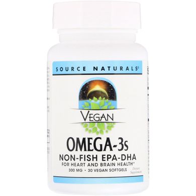 Веганська Омега 3С, ЕПК-ДГК, Vegan Omega-3S Non-Fish EPA-DHA, Source Naturals, 300 мг, 30 м'яких таблеток