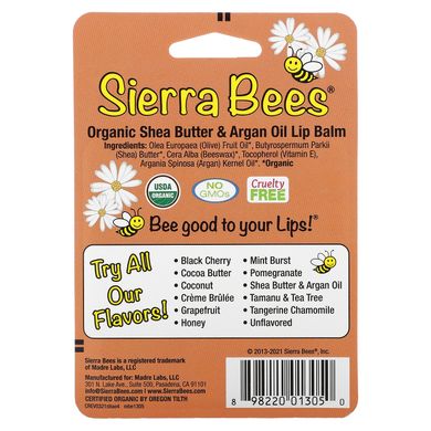 Органический бальзам для губ Sierra Bees (Organic Lip Balm) 4 штуки в упаковке масло ши и аргановое масло купить в Киеве и Украине