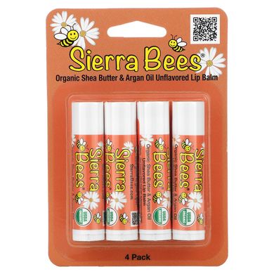 Органический бальзам для губ Sierra Bees (Organic Lip Balm) 4 штуки в упаковке масло ши и аргановое масло купить в Киеве и Украине