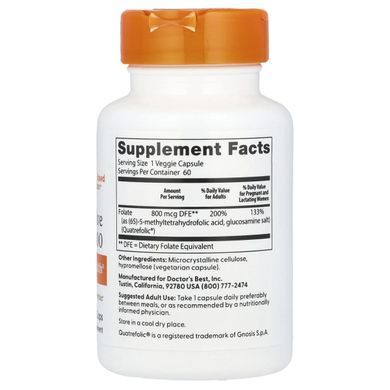 Folate Doctors Best (Active folate) 800 mcg 60 capsules.