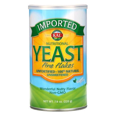 Харчові дріжджі, дрібні пластівці, Imported Nutritional Yeast Fine Flakes, KAL, 78 унції (220 г)