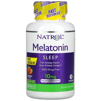 Мелатонін швидке розчинення максимальна сила полуниця Natrol (Melatonin Sleep) 10 мг 100 таблеток