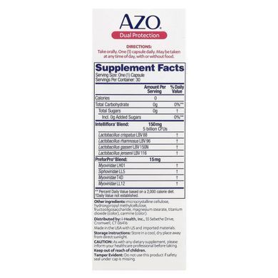 Azo, Double protection, urinary and vaginal support, 30 capsules once a day.