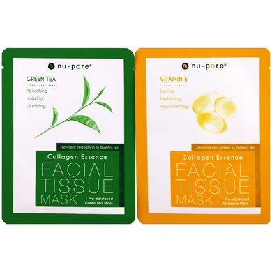 Набір колагенових масок для обличчя Essence, вітамін Е і зелений чай, Nu-Pore, 2 одноразові маски, 0,85 рідкої унції (25 г) кожна